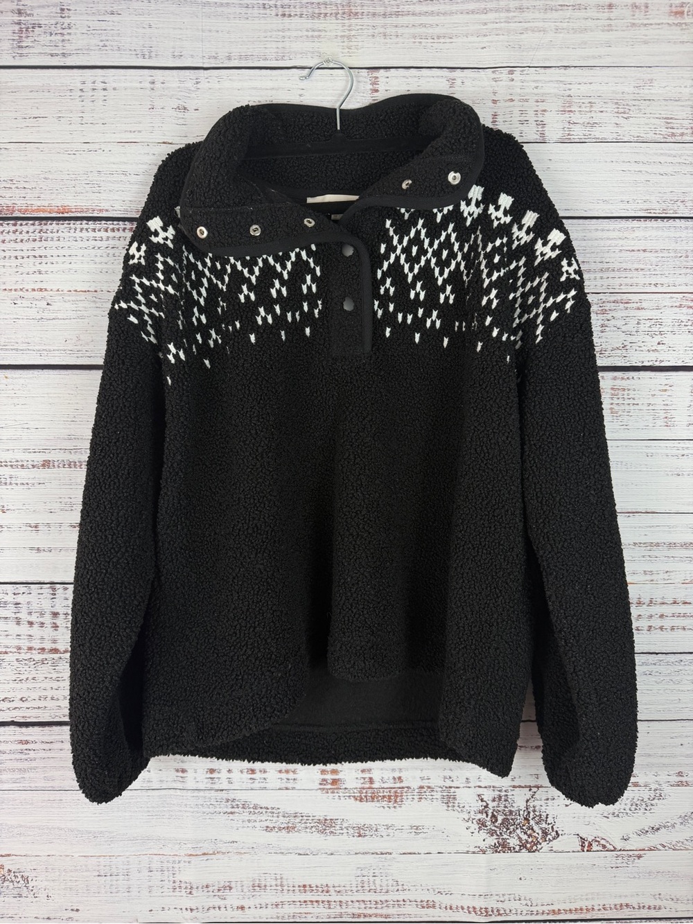 LOFT Petite Black & White Sherpa Fleece Pullover | MP - Picture 10 of 10
